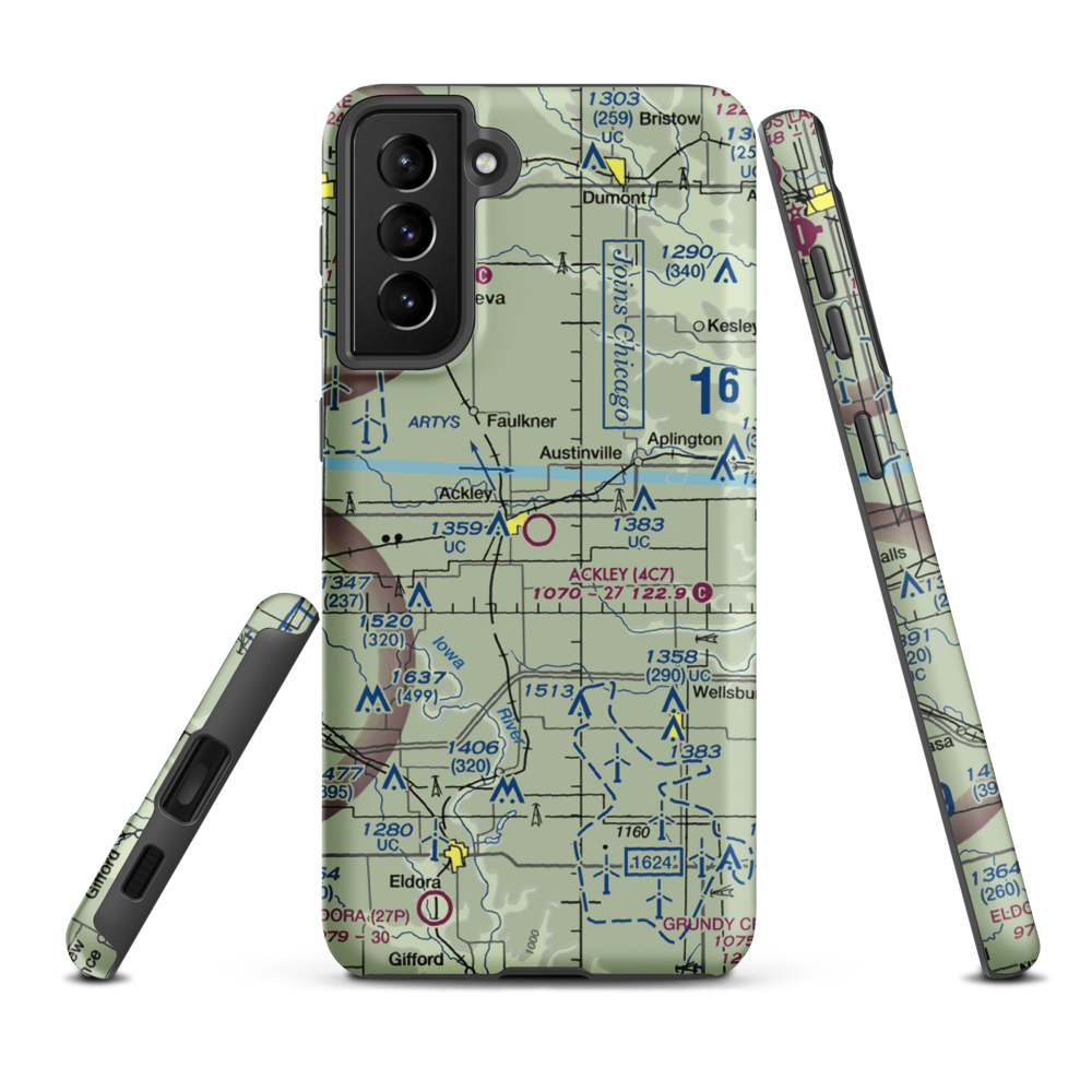 Ackley Municipal Airport (4C7) VFR Sectional Samsung Phone Case Samsung Galaxy S21 Plus model shown