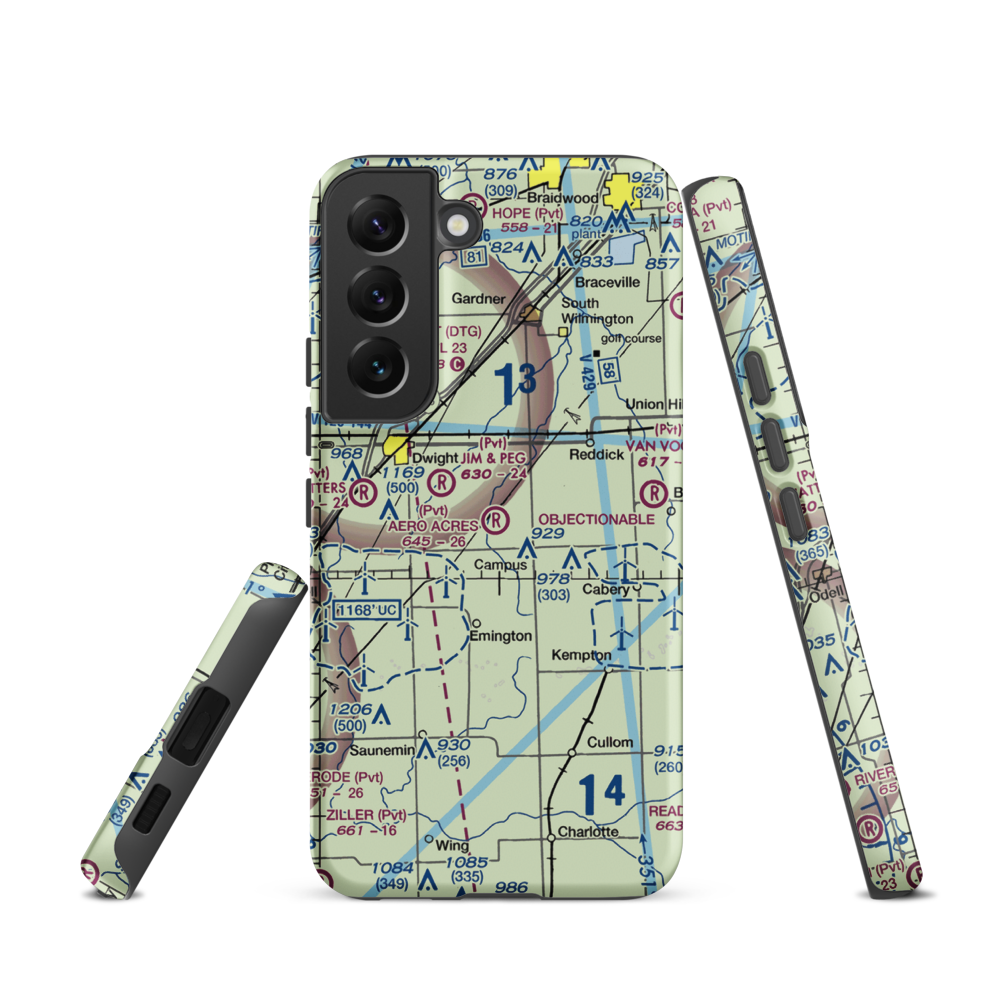 Aero Acres Airport (IL51) VFR Sectional Samsung Phone Case Samsung Galaxy S22 model shown