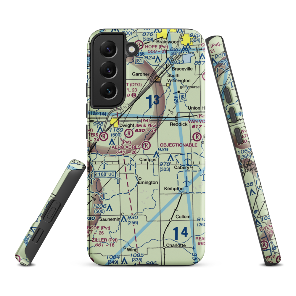 Aero Acres Airport (IL51) VFR Sectional Samsung Phone Case Samsung Galaxy S22 Plus model shown