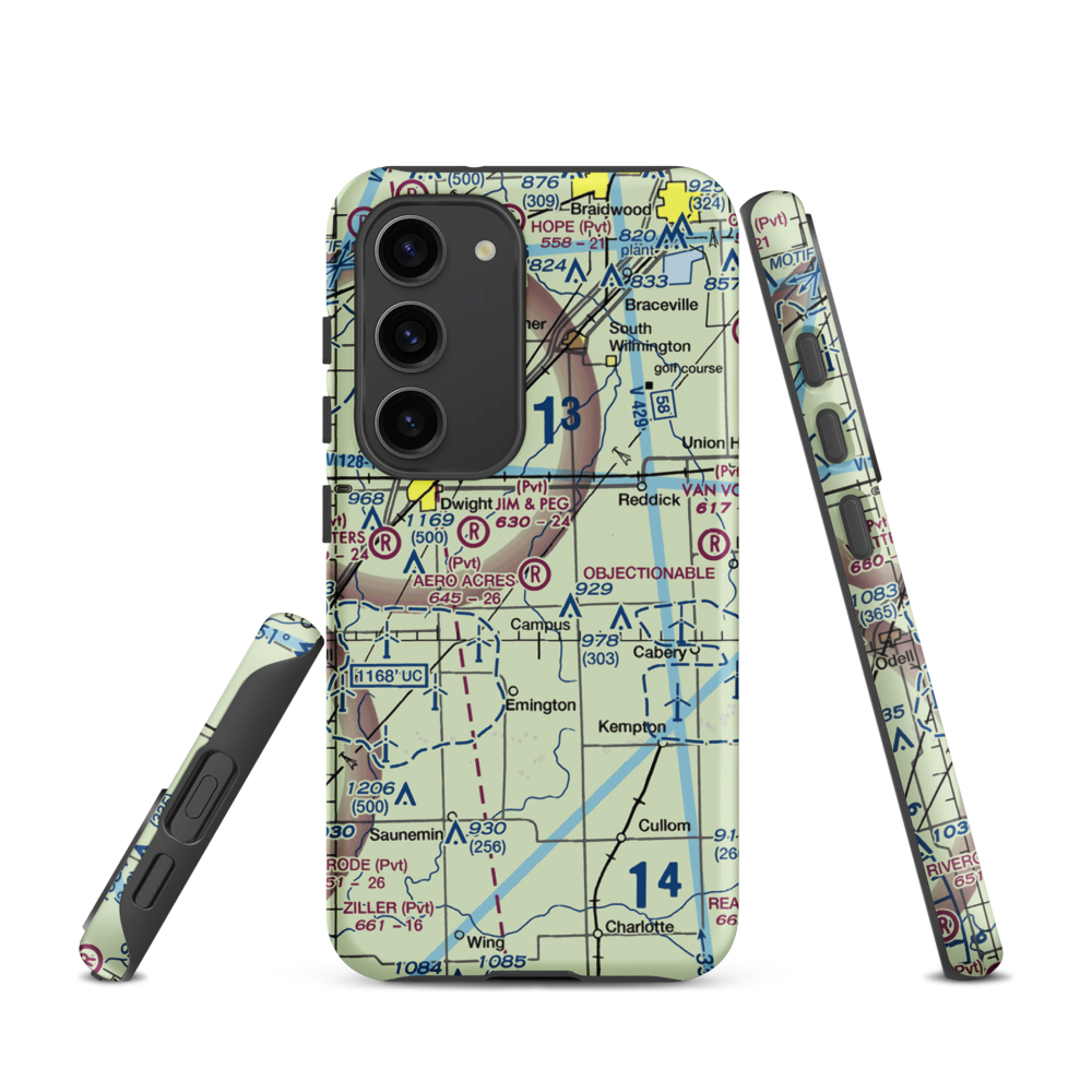Aero Acres Airport (IL51) VFR Sectional Samsung Phone Case Samsung Galaxy S23 model shown