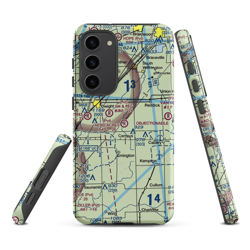 Aero Acres Airport (IL51) VFR Sectional Samsung Phone Case Samsung Galaxy S23 Plus model shown