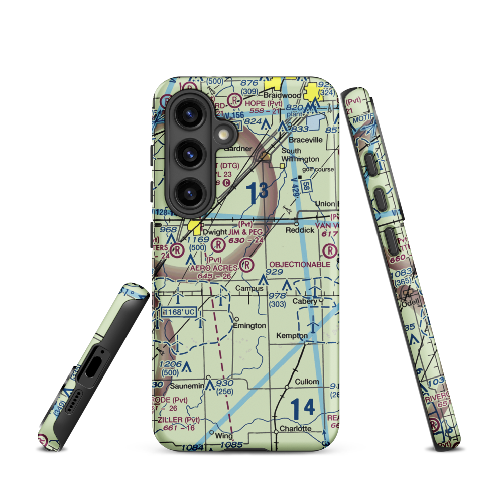 Aero Acres Airport (IL51) VFR Sectional Samsung Phone Case Samsung Galaxy S24 model shown