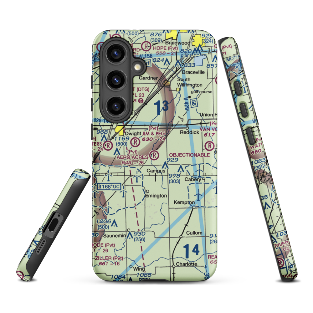 Aero Acres Airport (IL51) VFR Sectional Samsung Phone Case Samsung Galaxy S24 Plus model shown