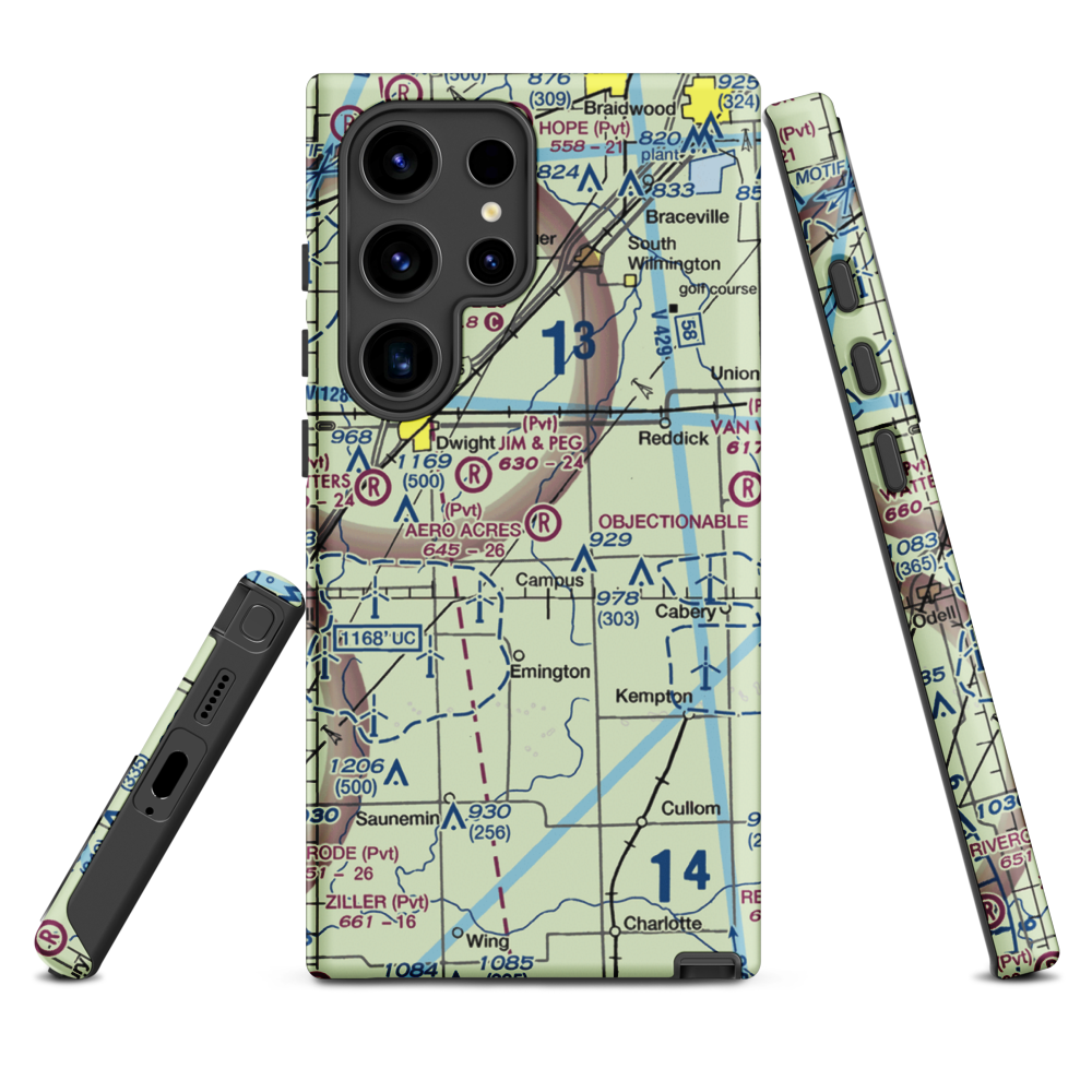Aero Acres Airport (IL51) VFR Sectional Samsung Phone Case Samsung Galaxy S24 Ultra model shown