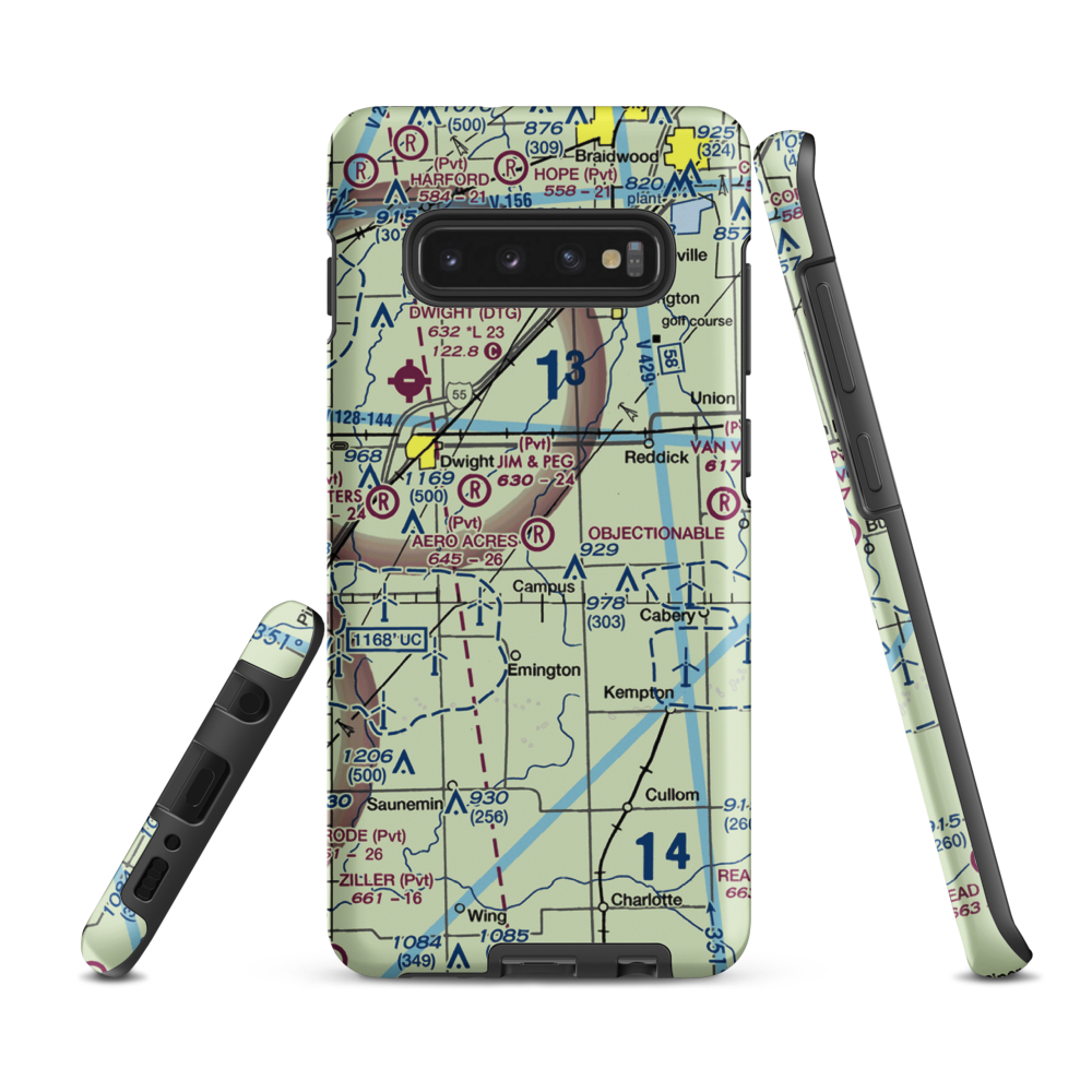 Aero Acres Airport (IL51) VFR Sectional Samsung Phone Case Samsung Galaxy S10 Plus model shown