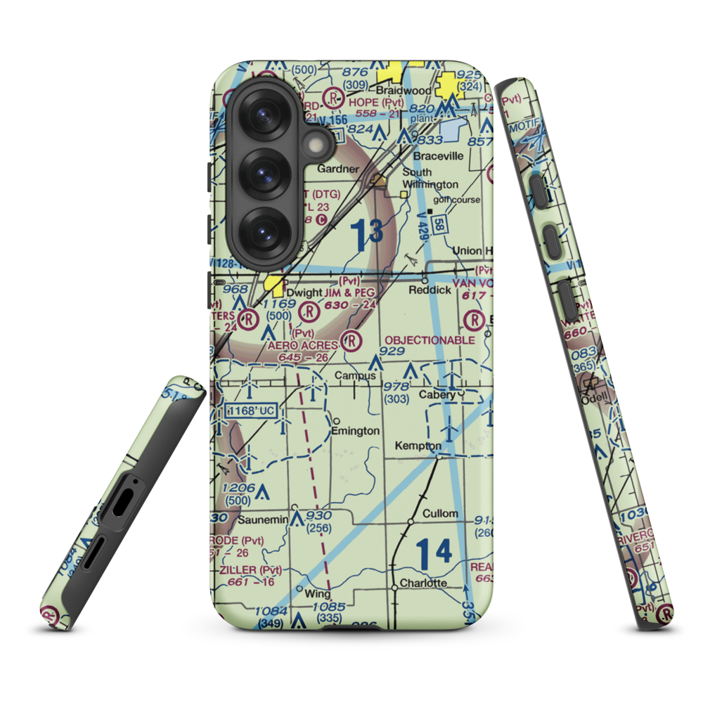 Aero Acres Airport (IL51) VFR Sectional Samsung Phone Case Samsung Galaxy S25 Plus model shown