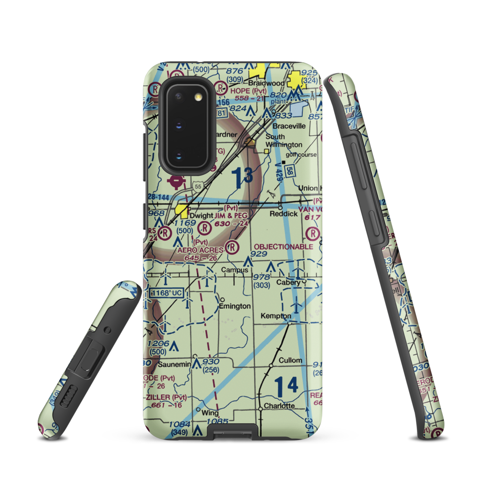 Aero Acres Airport (IL51) VFR Sectional Samsung Phone Case Samsung Galaxy S20 model shown