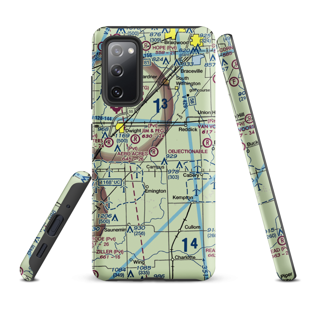 Aero Acres Airport (IL51) VFR Sectional Samsung Phone Case Samsung Galaxy S20 FE model shown