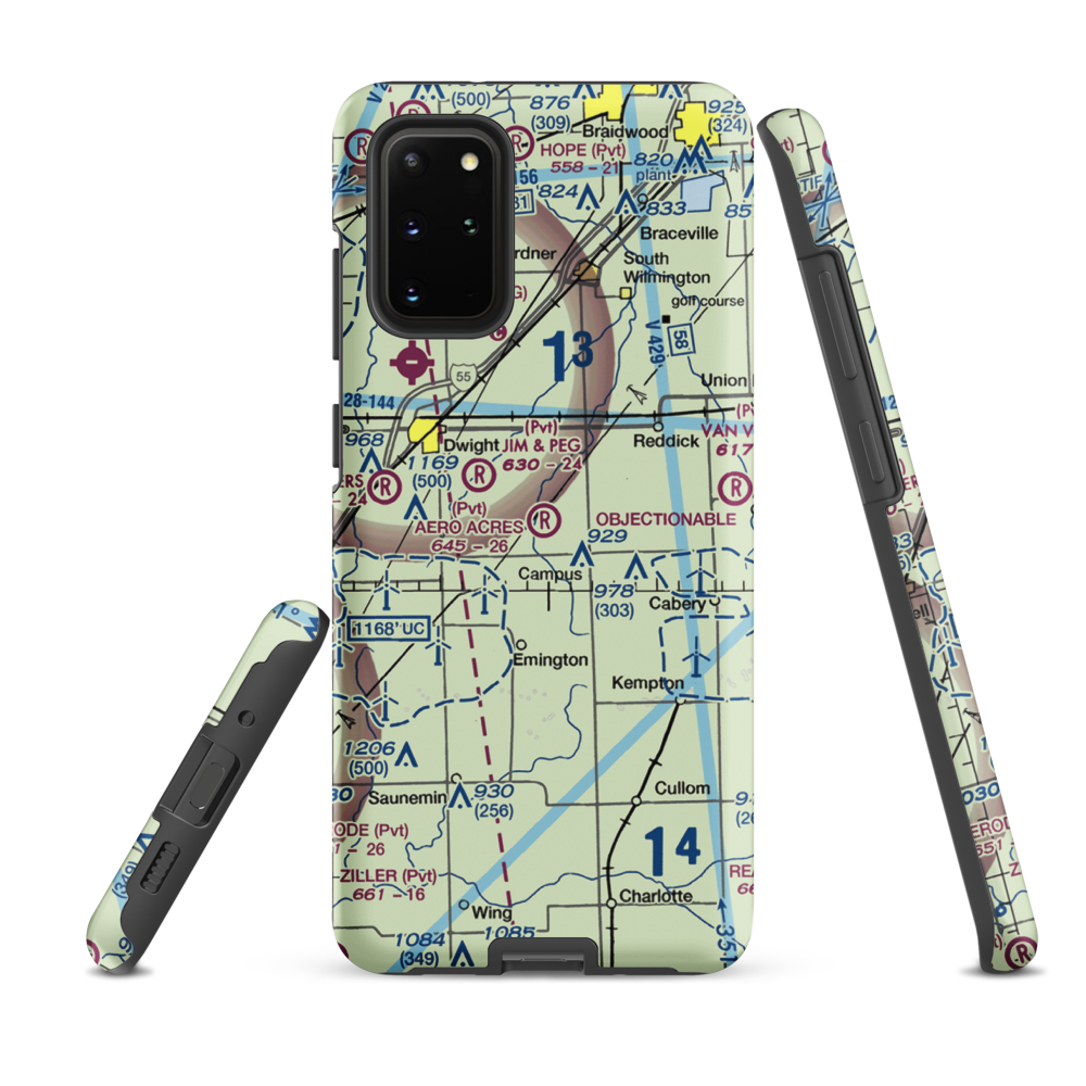 Aero Acres Airport (IL51) VFR Sectional Samsung Phone Case Samsung Galaxy S20 Plus model shown