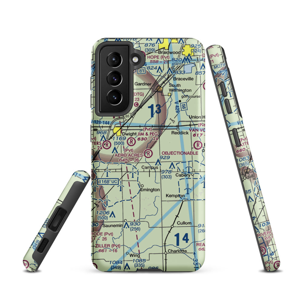 Aero Acres Airport (IL51) VFR Sectional Samsung Phone Case Samsung Galaxy S21 model shown