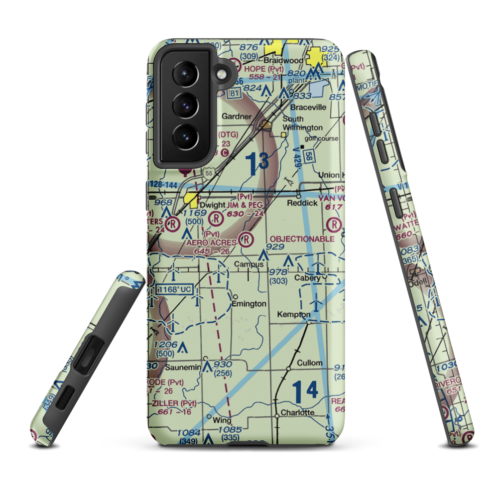 Aero Acres Airport (IL51) VFR Sectional Samsung Phone Case Samsung Galaxy S21 FE model shown
