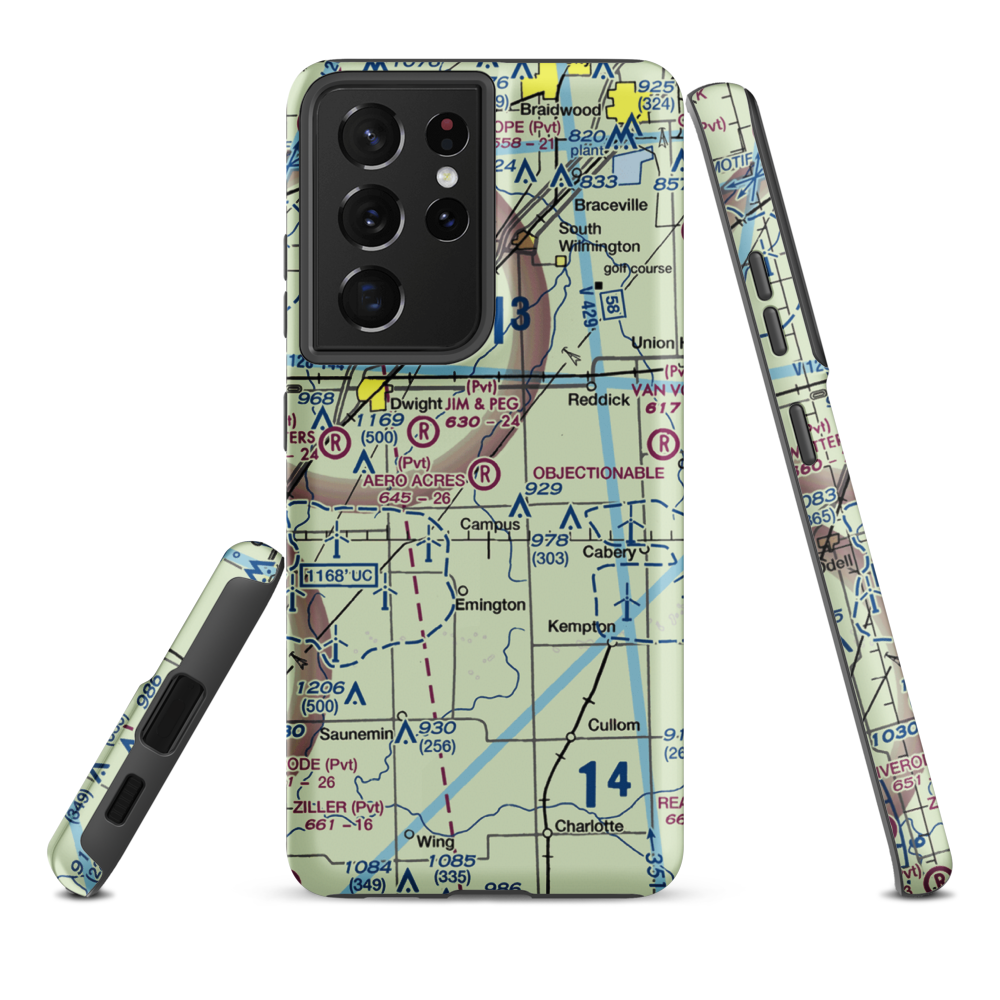 Aero Acres Airport (IL51) VFR Sectional Samsung Phone Case Samsung Galaxy S21 Plus model shown