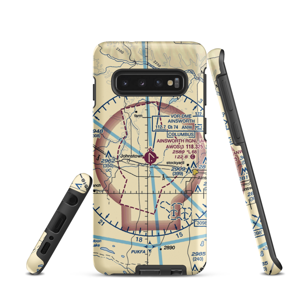 Ainsworth Regional Airport (ANW) VFR Sectional Samsung Phone Case Samsung Galaxy S10 model shown