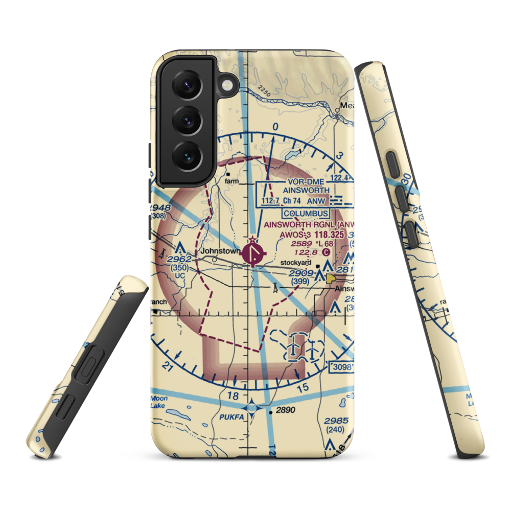 Ainsworth Regional Airport (ANW) VFR Sectional Samsung Phone Case Samsung Galaxy S22 Plus model shown