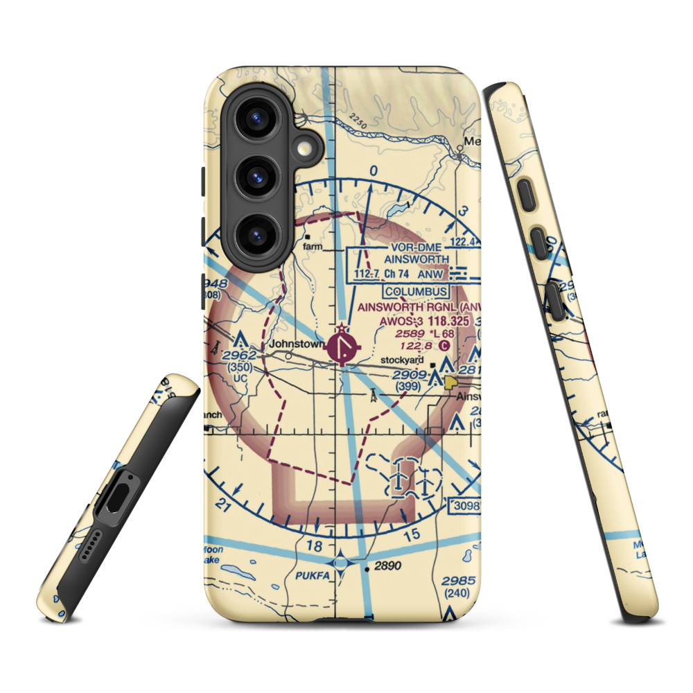 Ainsworth Regional Airport (ANW) VFR Sectional Samsung Phone Case Samsung Galaxy S24 Plus model shown