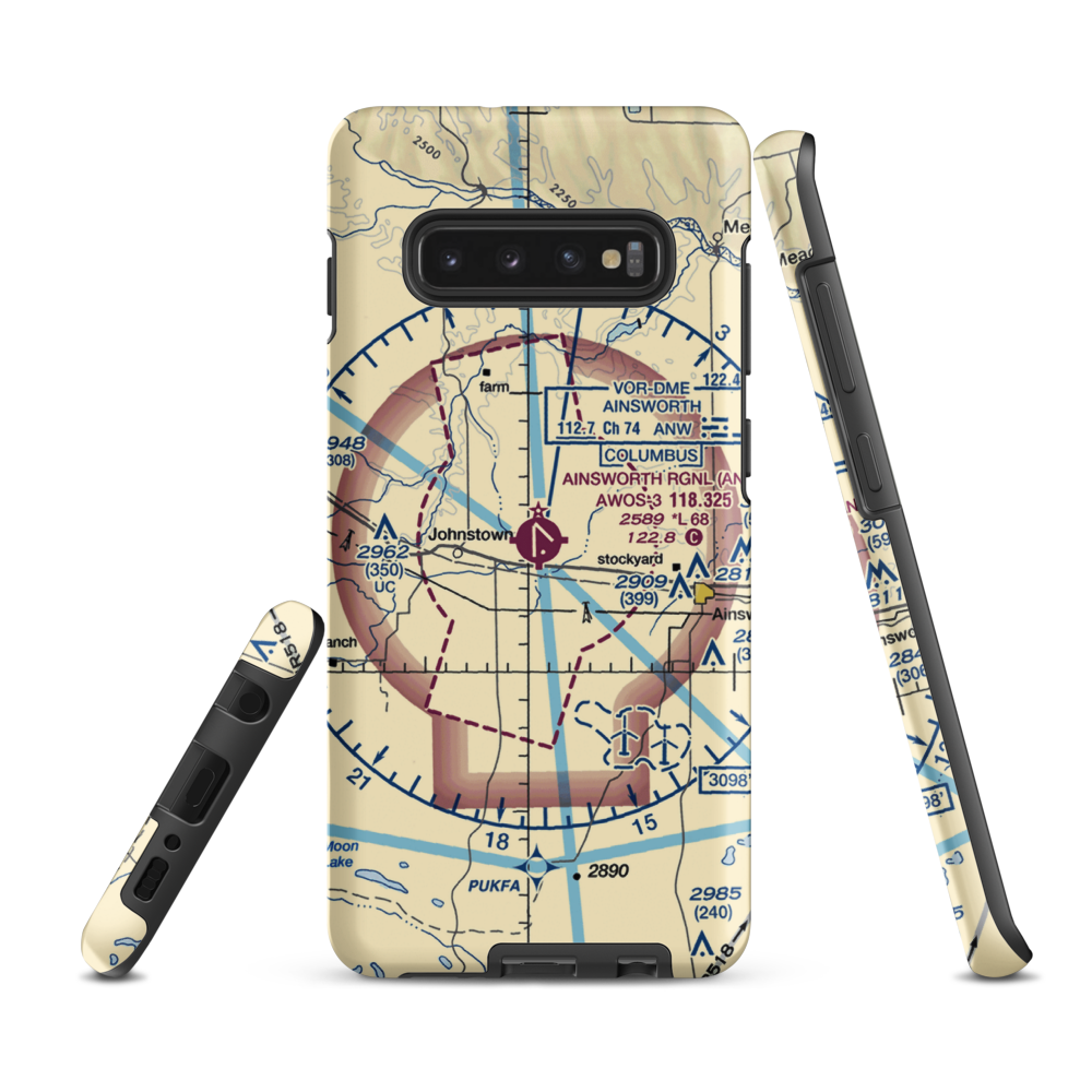 Ainsworth Regional Airport (ANW) VFR Sectional Samsung Phone Case Samsung Galaxy S10e model shown