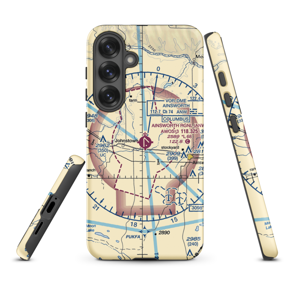 Ainsworth Regional Airport (ANW) VFR Sectional Samsung Phone Case Samsung Galaxy S25 Plus model shown