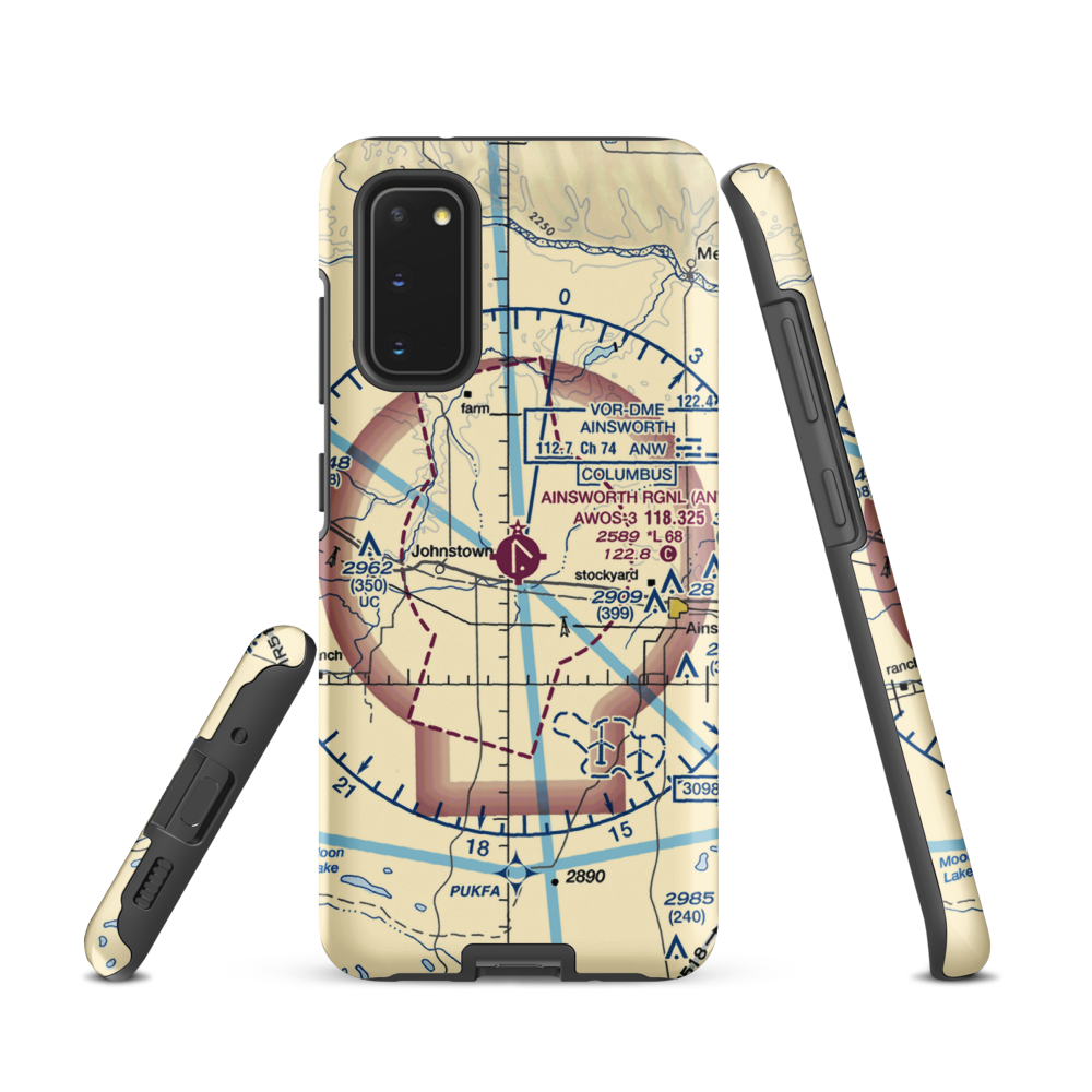 Ainsworth Regional Airport (ANW) VFR Sectional Samsung Phone Case Samsung Galaxy S20 model shown