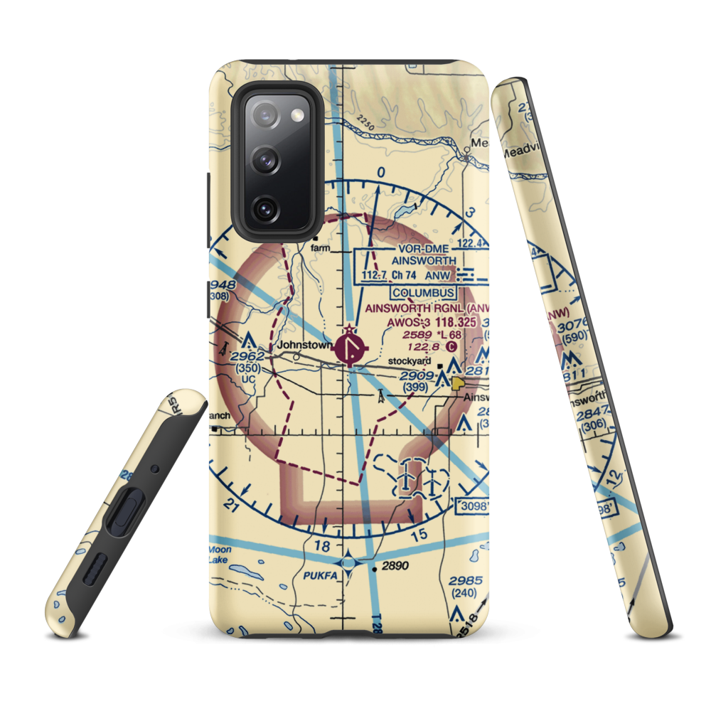 Ainsworth Regional Airport (ANW) VFR Sectional Samsung Phone Case Samsung Galaxy S20 FE model shown