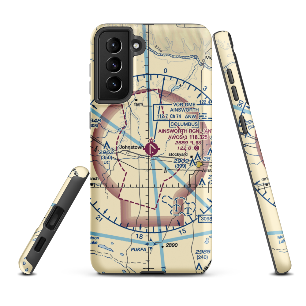 Ainsworth Regional Airport (ANW) VFR Sectional Samsung Phone Case Samsung Galaxy S21 Plus model shown