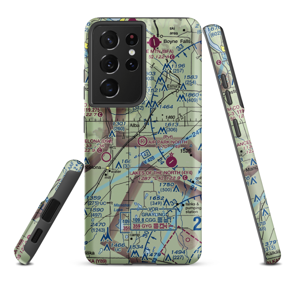 Air Park North (MI30) VFR Sectional Samsung Phone Case Samsung Galaxy S21 Plus model shown
