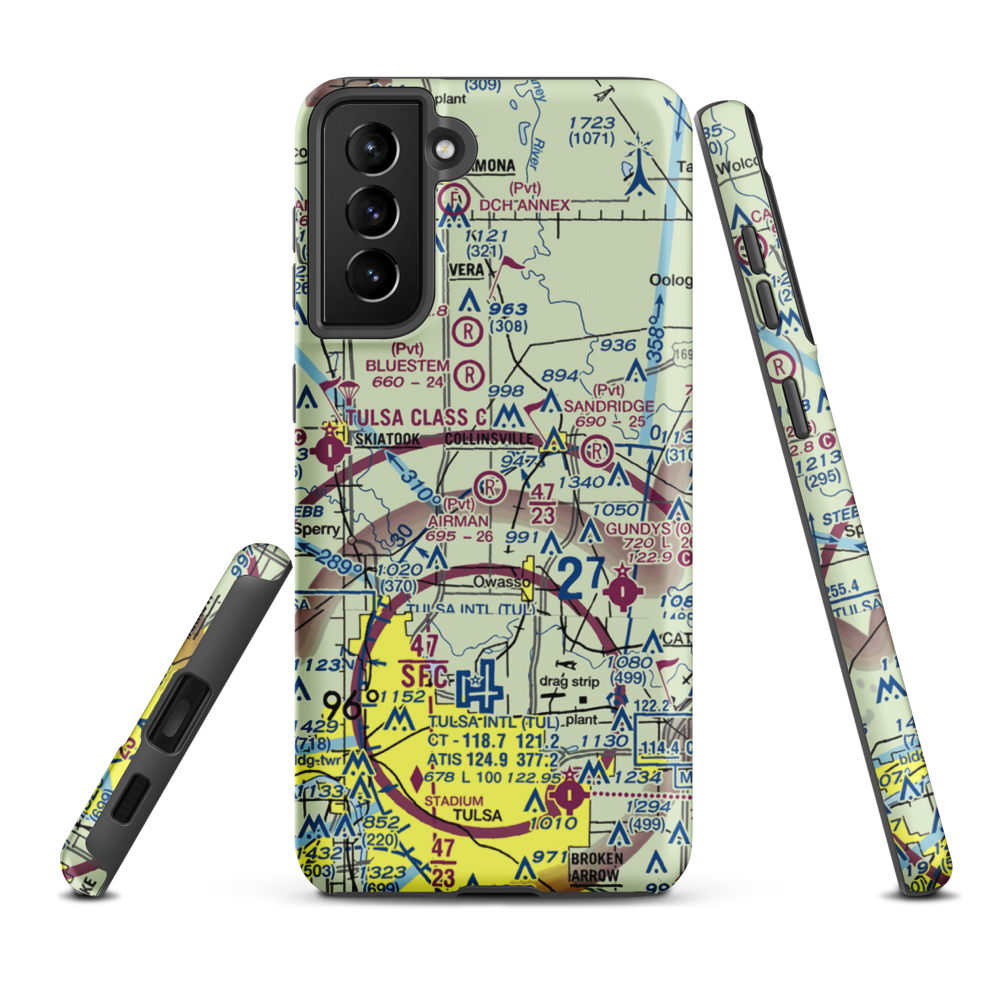 Airman Acres Airport (OK93) VFR Sectional Samsung Phone Case Samsung Galaxy S21 Plus model shown