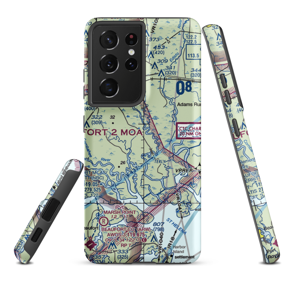 Airy Hall Airport (SC15) VFR Sectional Samsung Phone Case Samsung Galaxy S21 Ultra model shown