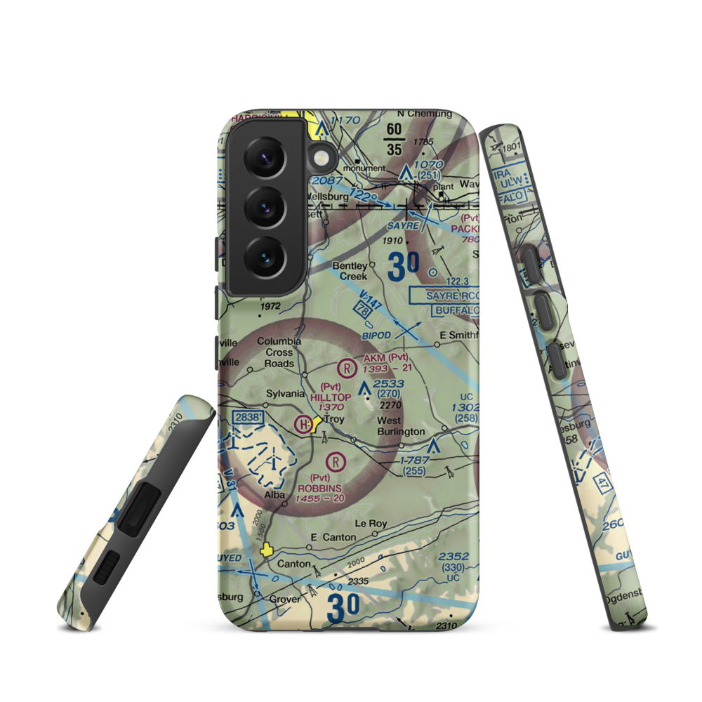 Akm Airfield (PN54) VFR Sectional Samsung Phone Case Samsung Galaxy S22 model shown
