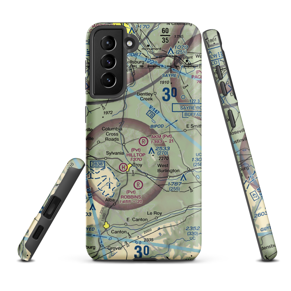 Akm Airfield (PN54) VFR Sectional Samsung Phone Case Samsung Galaxy S21 Plus model shown