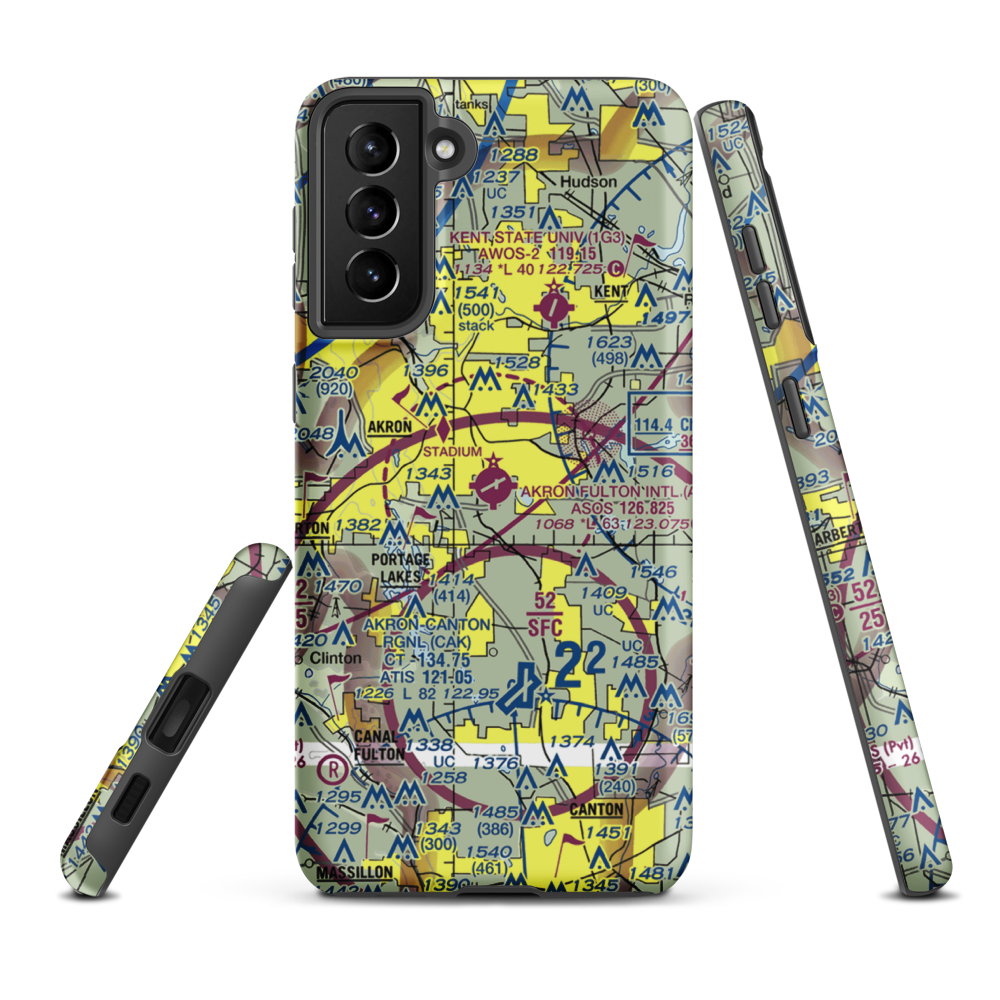 Akron Fulton International Airport (AKR) VFR Sectional Samsung Phone Case Samsung Galaxy S21 FE model shown