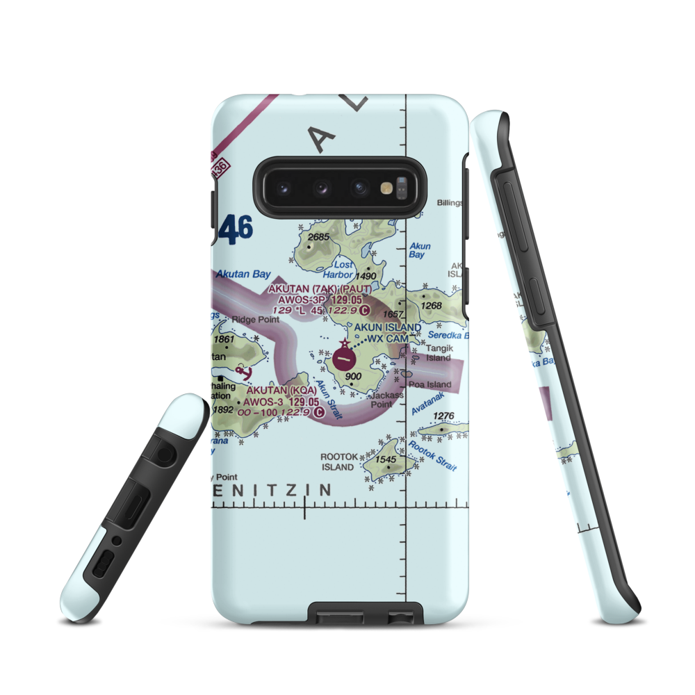 Akun Airport (7AK) VFR Sectional Samsung Phone Case Samsung Galaxy S10 model shown