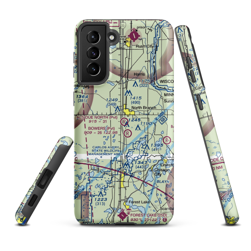 Al's Due North Airport (MY90) VFR Sectional Samsung Phone Case Samsung Galaxy S21 Plus model shown