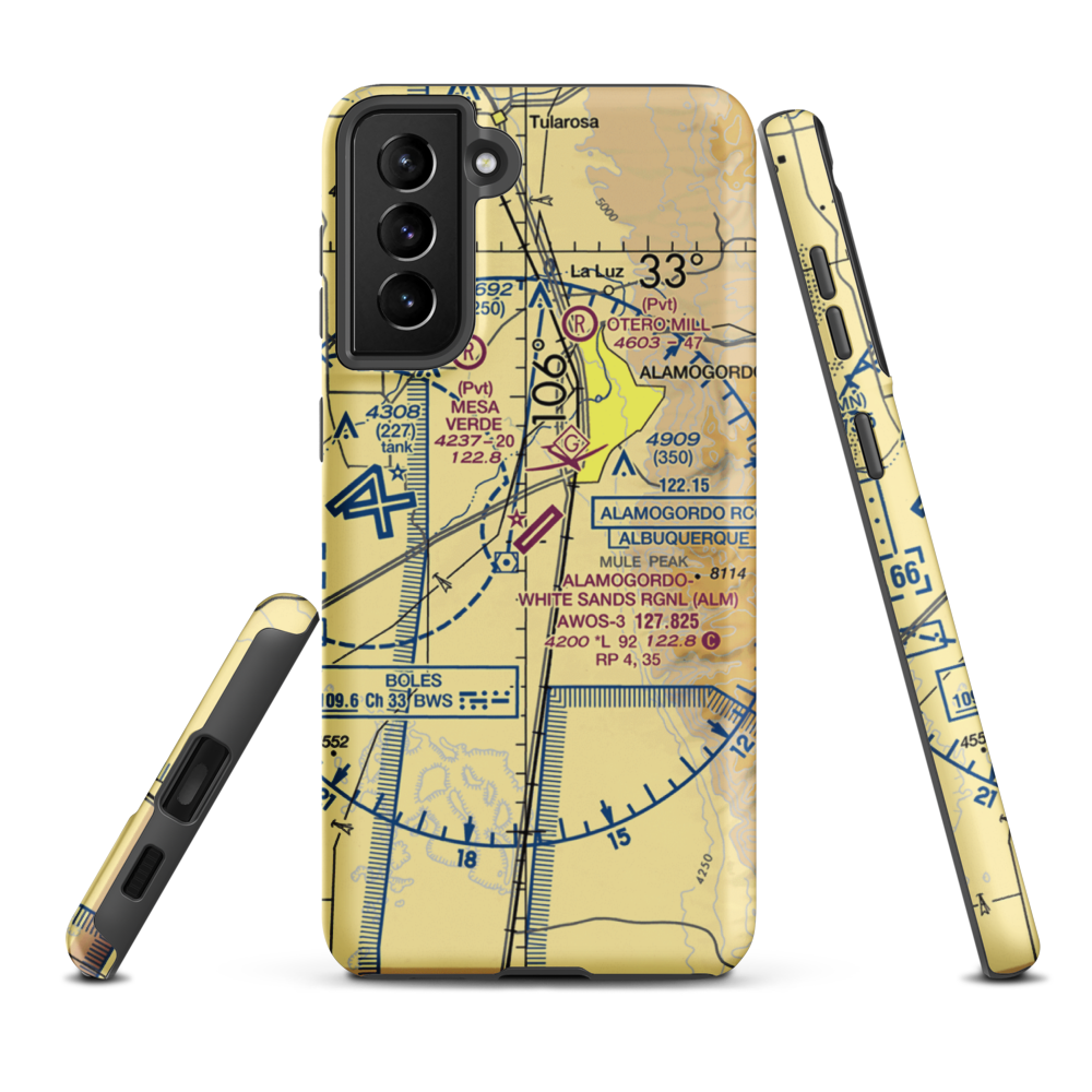 Alamogordo White Sands Regional Airport (ALM) VFR Sectional Samsung Phone Case Samsung Galaxy S21 Plus model shown