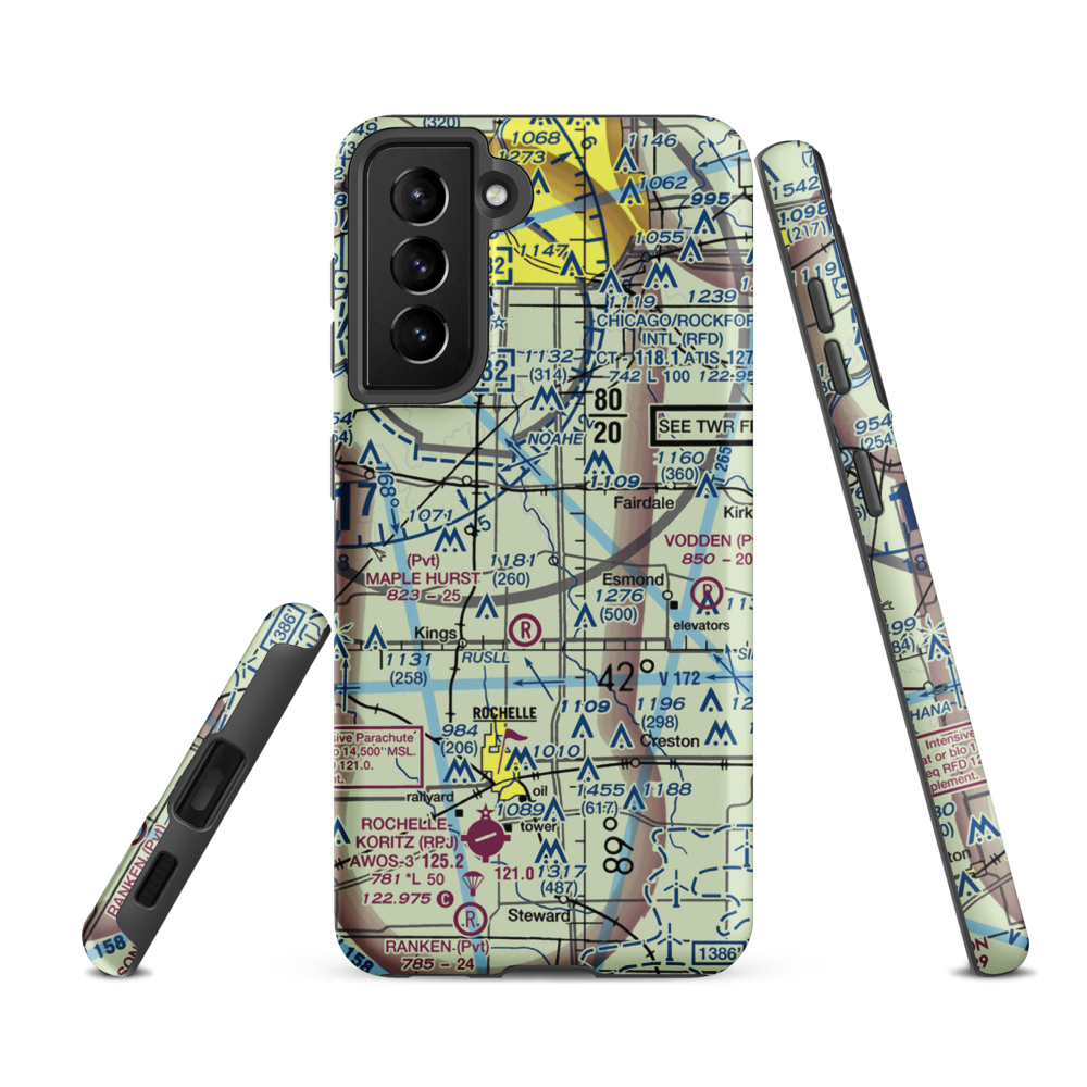 Alcock RLA Restricted Landing Area (41IL) VFR Sectional Samsung Phone Case Samsung Galaxy S21 FE model shown