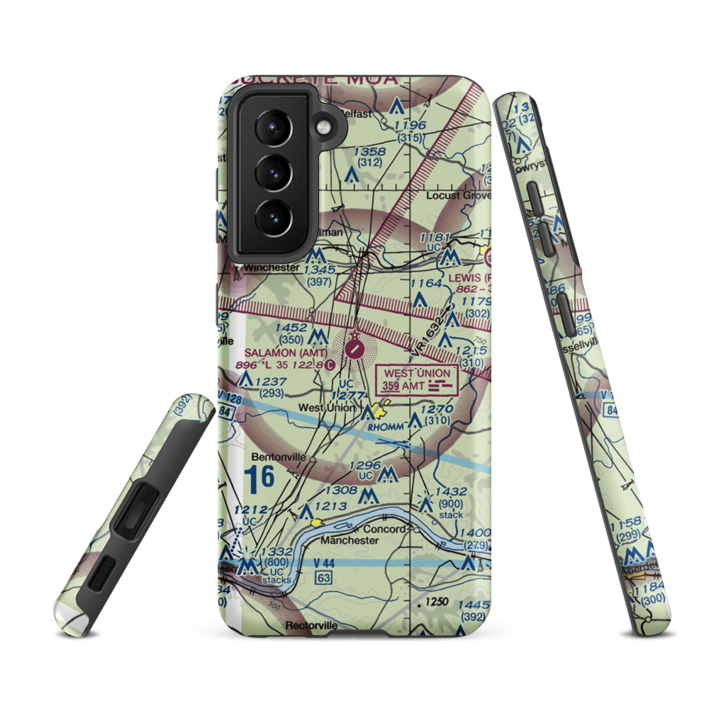Alexander Salamon Airport (AMT) VFR Sectional Samsung Phone Case Samsung Galaxy S21 FE model shown