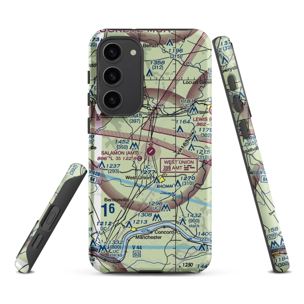 Alexander Salamon Airport (AMT) VFR Sectional Samsung Phone Case Samsung Galaxy S23 Plus model shown