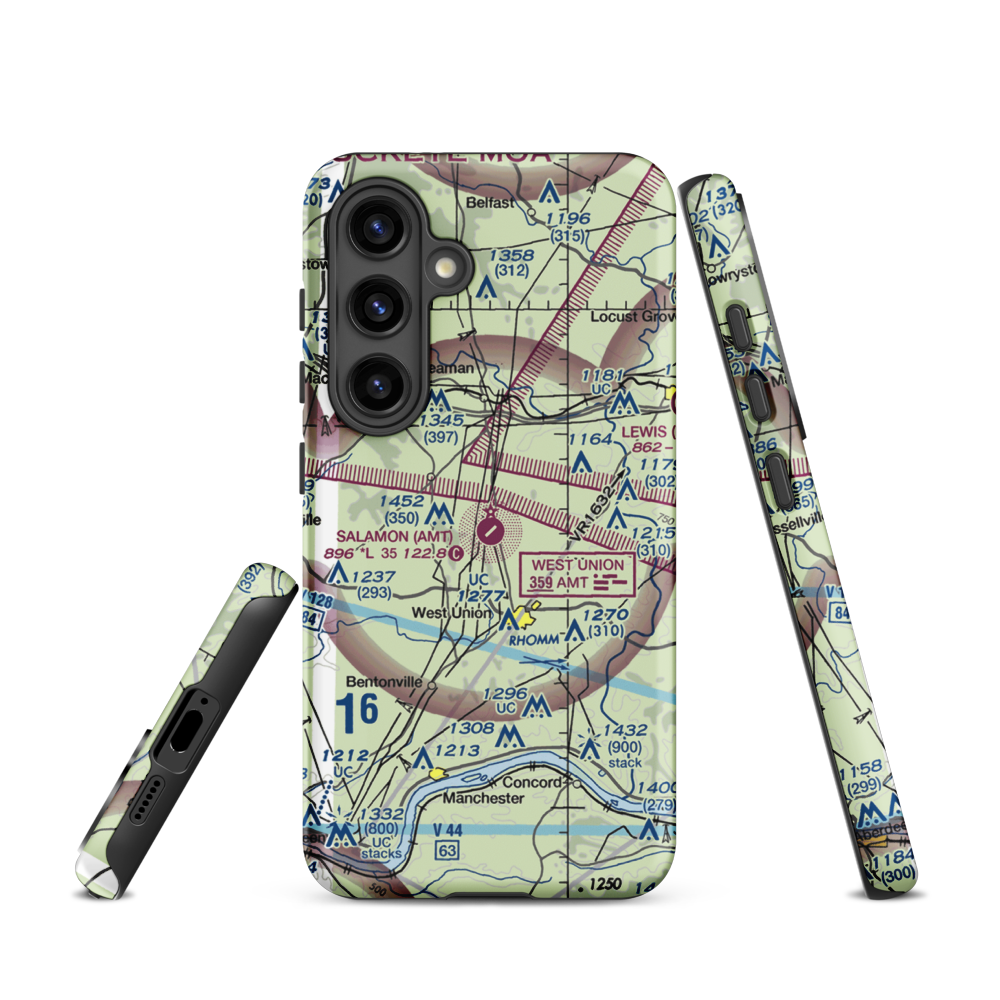 Alexander Salamon Airport (AMT) VFR Sectional Samsung Phone Case Samsung Galaxy S24 model shown