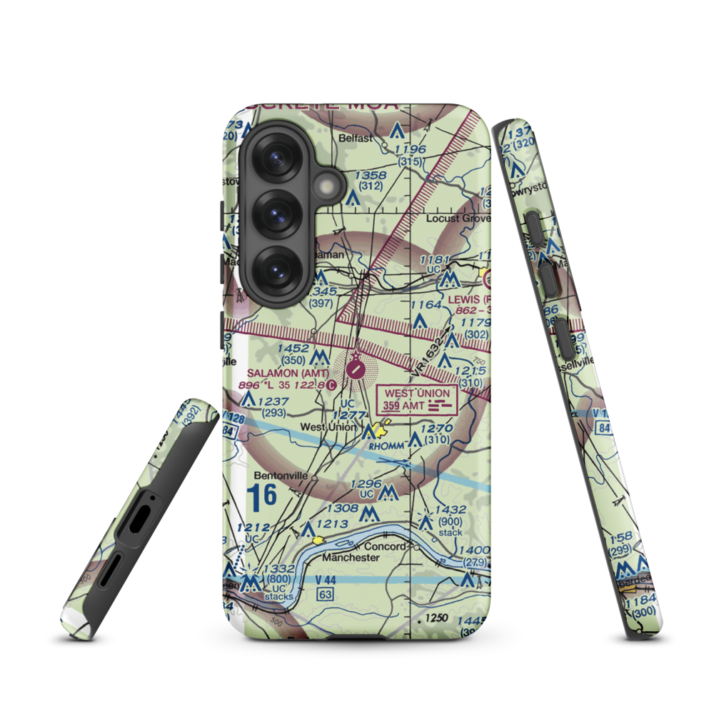 Alexander Salamon Airport (AMT) VFR Sectional Samsung Phone Case Samsung Galaxy S25 model shown