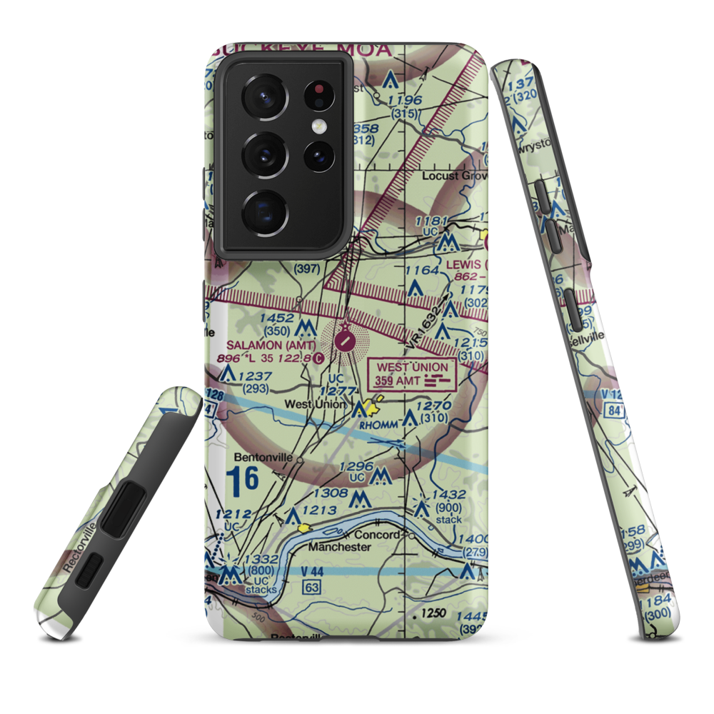 Alexander Salamon Airport (AMT) VFR Sectional Samsung Phone Case Samsung Galaxy S21 Plus model shown