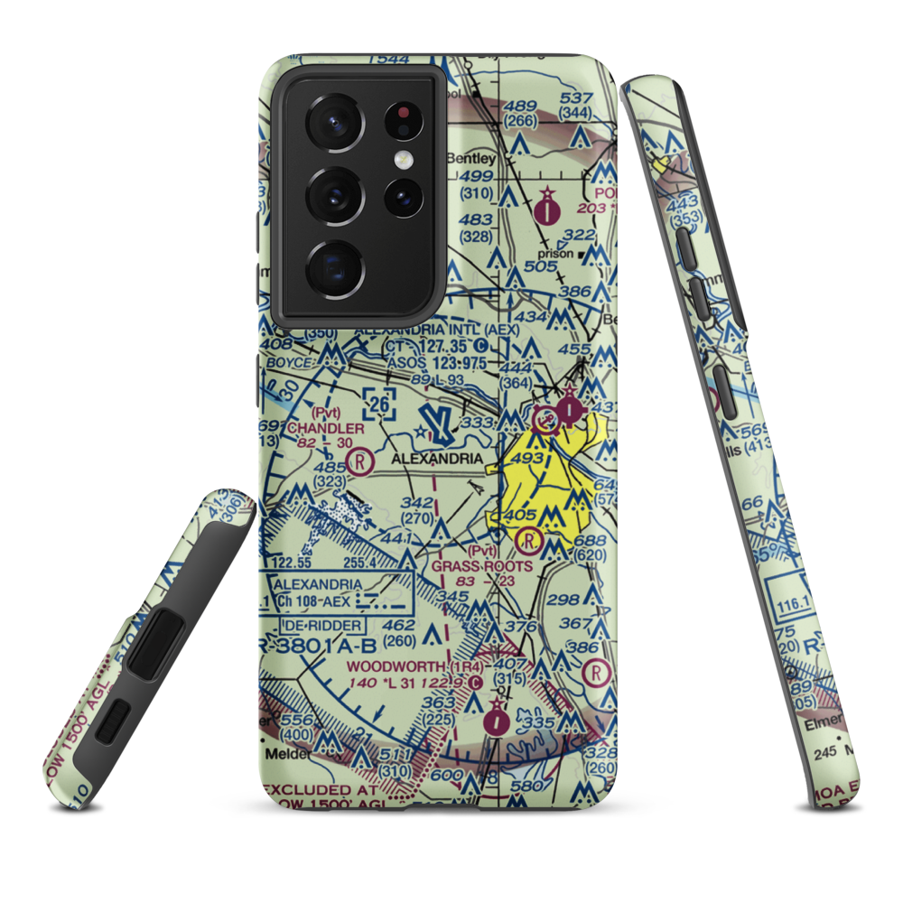 Alexandria International Airport (AEX) VFR Sectional Samsung Phone Case Samsung Galaxy S21 Plus model shown