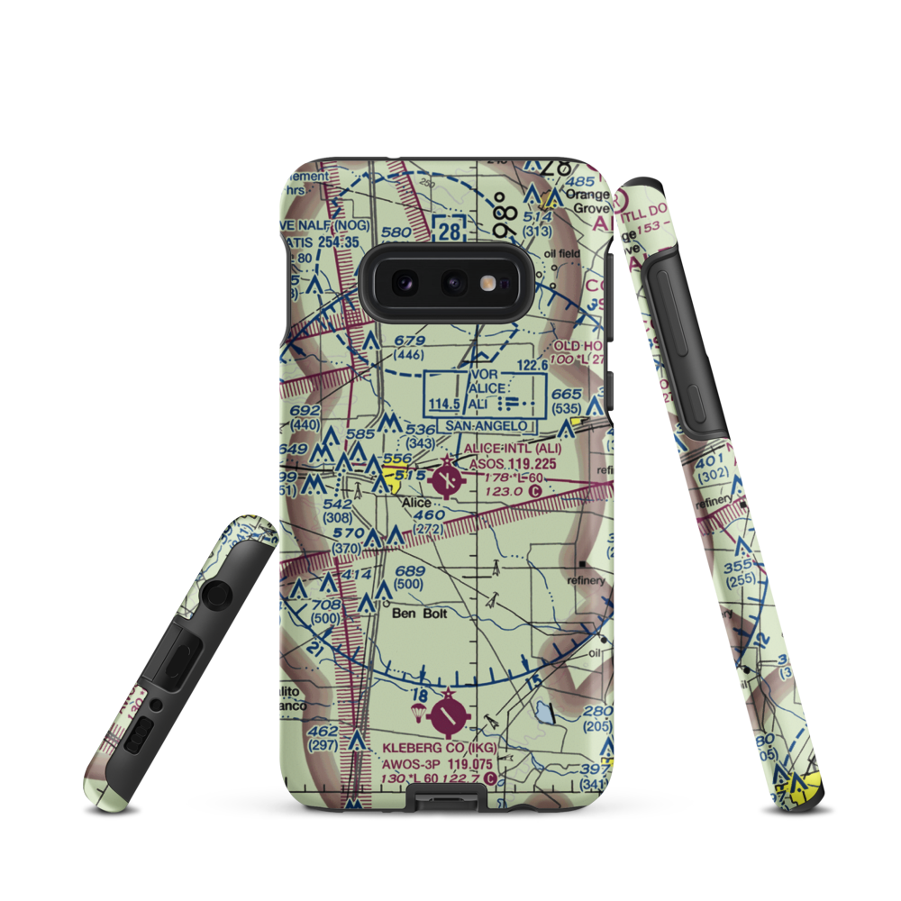 Alice International Airport (ALI) VFR Sectional Samsung Phone Case Samsung Galaxy S10e model shown
