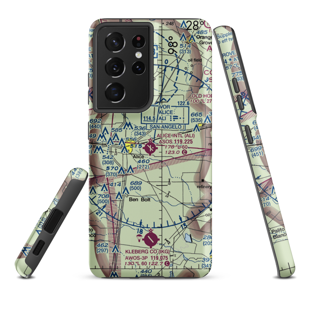 Alice International Airport (ALI) VFR Sectional Samsung Phone Case Samsung Galaxy S21 Ultra model shown