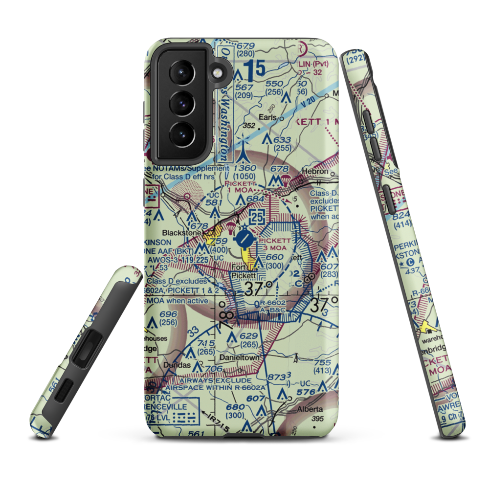 Allen C Perkinson Blackstone Army Air Field (BKT) VFR Sectional Samsung Phone Case Samsung Galaxy S21 Plus model shown