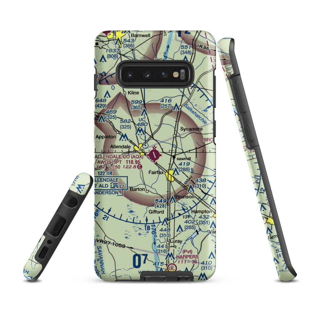 Allendale County Airport (AQX) VFR Sectional Samsung Phone Case Samsung Galaxy S10 Plus model shown