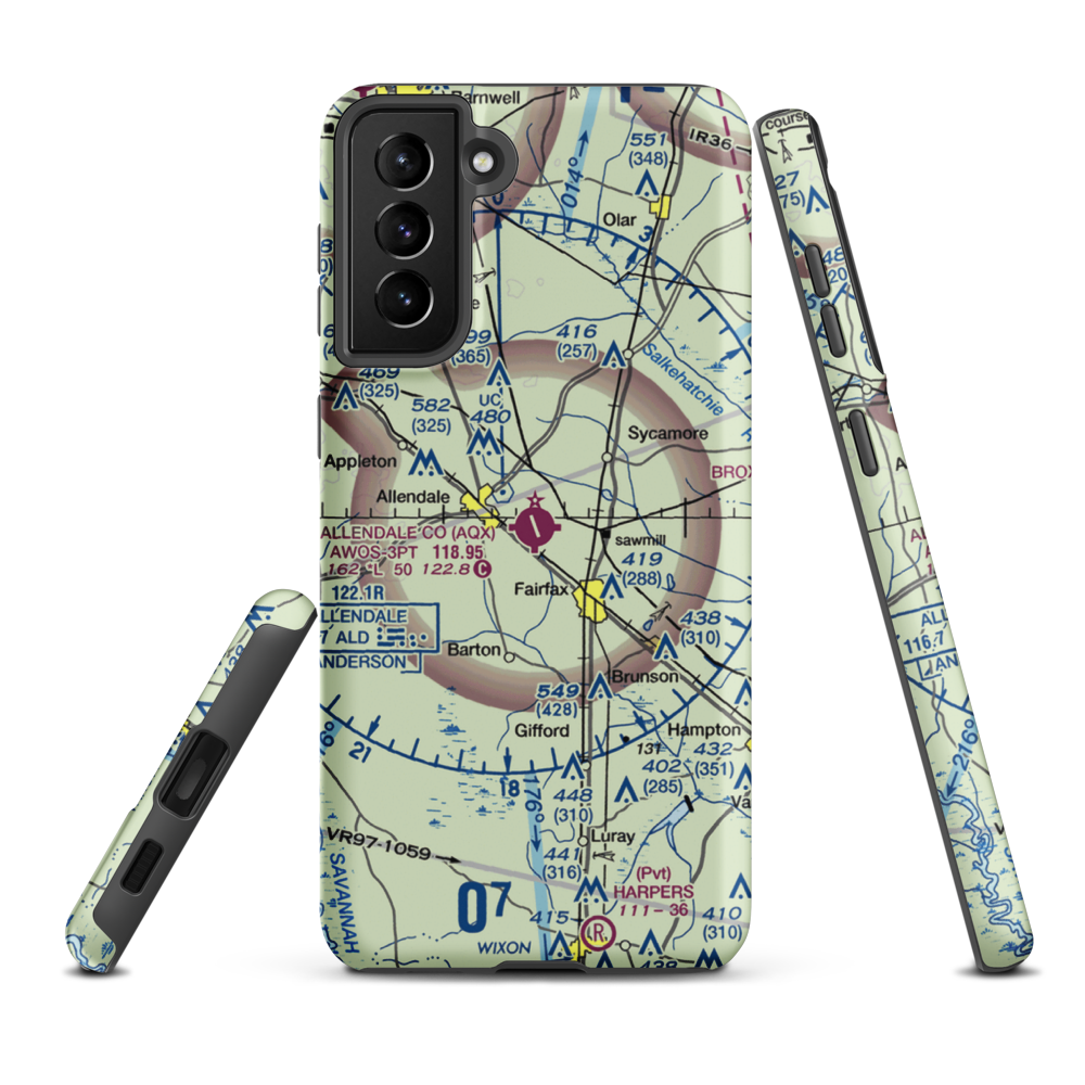 Allendale County Airport (AQX) VFR Sectional Samsung Phone Case Samsung Galaxy S21 Plus model shown