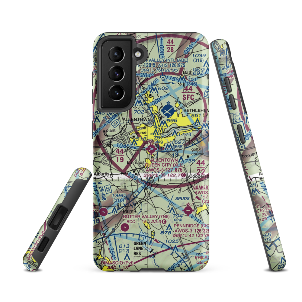 Allentown Queen City Municipal Airport (XLL) VFR Sectional Samsung Phone Case Samsung Galaxy S21 FE model shown