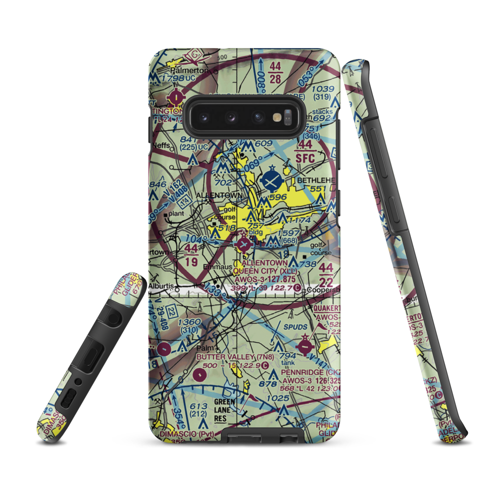 Allentown Queen City Municipal Airport (XLL) VFR Sectional Samsung Phone Case Samsung Galaxy S10e model shown