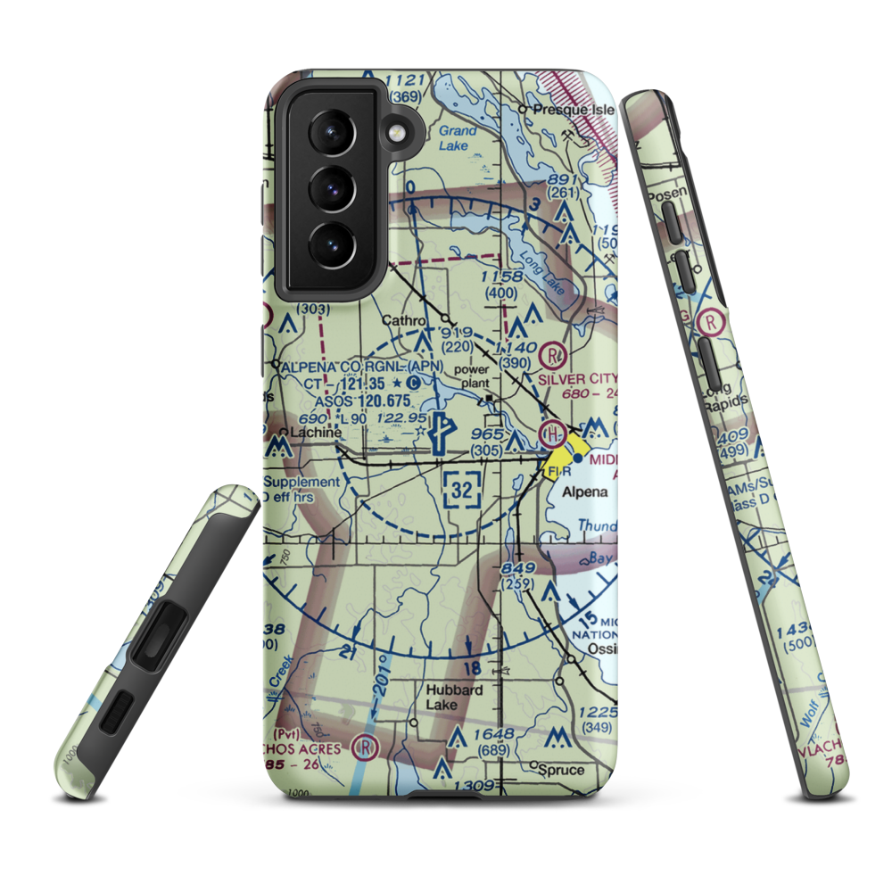 Alpena County Regional Airport (APN) VFR Sectional Samsung Phone Case Samsung Galaxy S21 Plus model shown