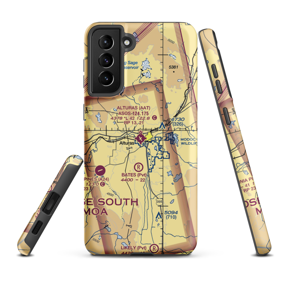 Alturas Municipal Airport (AAT) VFR Sectional Samsung Phone Case Samsung Galaxy S21 Plus model shown