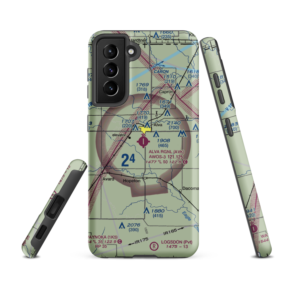 Alva Regional Airport (AVK) VFR Sectional Samsung Phone Case Samsung Galaxy S21 FE model shown